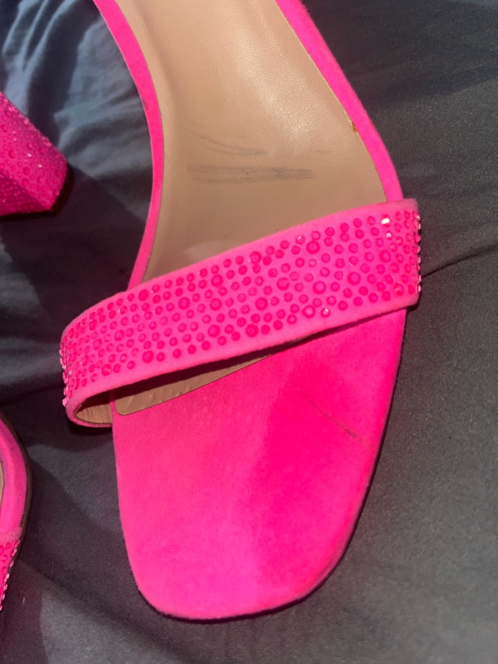 INC International Concepts Hot Pink Crystal Embellished Block Heels - Picture 4 of 6